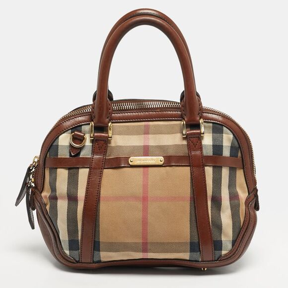 Burberry Orchard Brown House Check Fabric And Leather Bowler Bag - Picture 1 of 7
